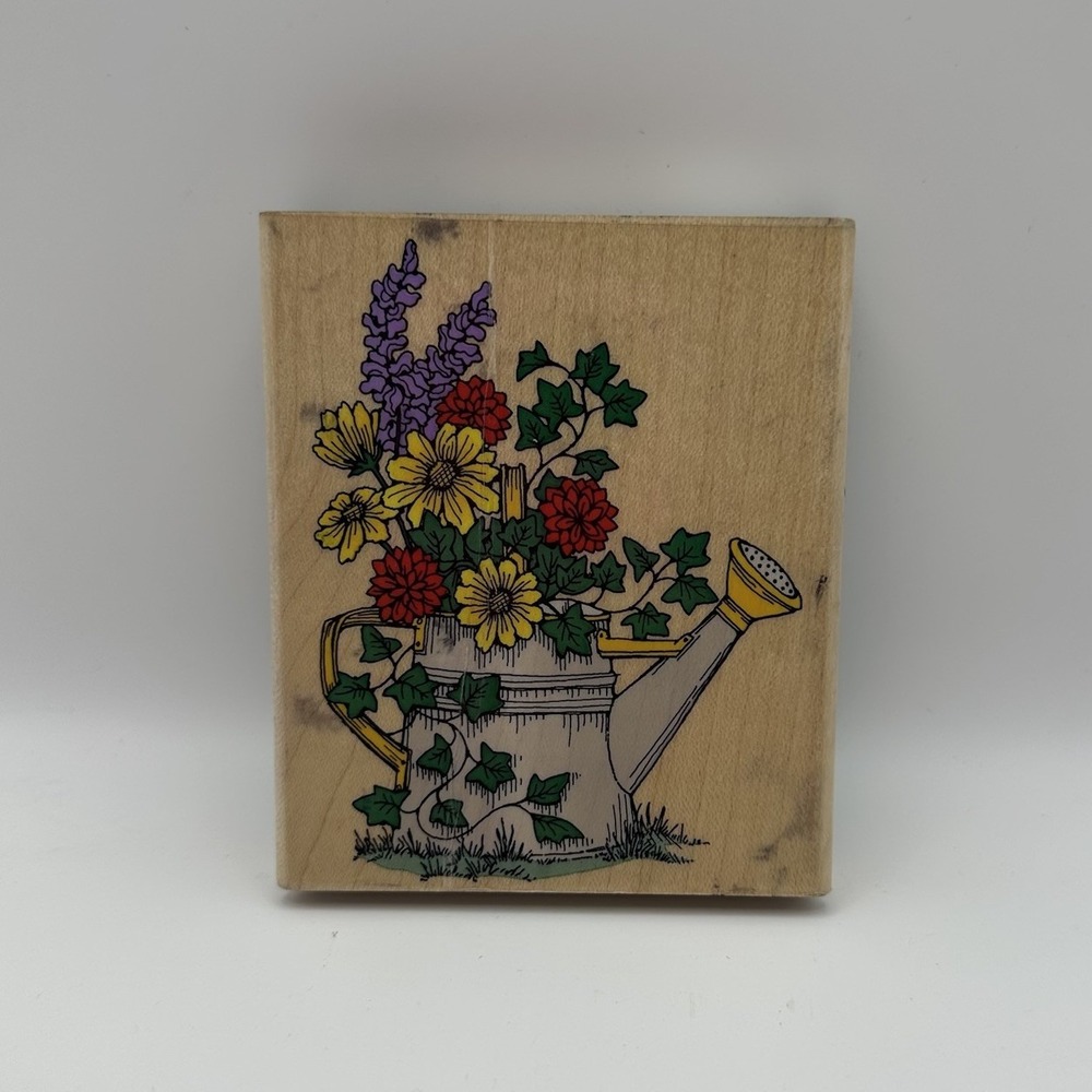 Hero Arts Watering Can Bouquet H910 Flowers Wood Mount‎ Rubber Stamp Vintage 90s